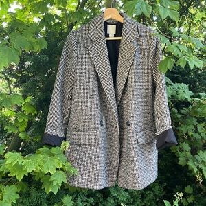 H&M Oversized Wool-Blend Tweed Double Breasted Blazer - Size 10